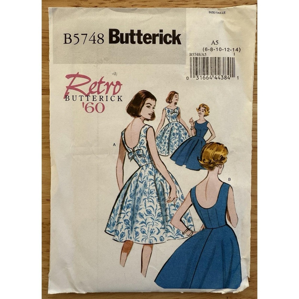 Butterick B5748 Pattern Misses' Retro 60s Sleeveless Dress Size‎ 6-14 Uncut FF